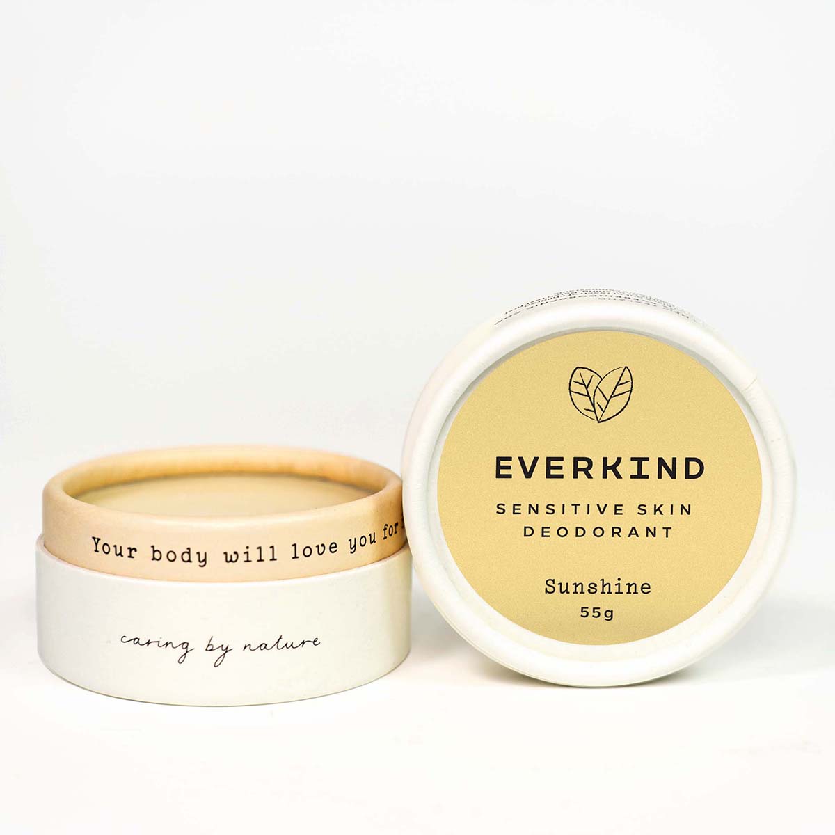 Everkind Sunshine is a fragrance-free and bicarb free deodorant cream for the most sensitive underarms.