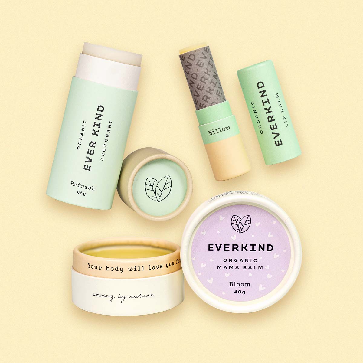 Everkind Calm & Collected Daily Rituals Bundle with Refresh natural deodorant, Bloom calming balm, and Billow lip balm for perimenopause support.