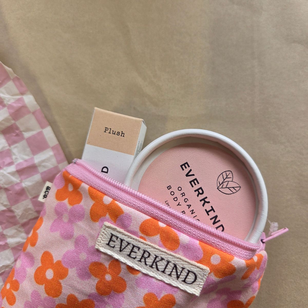 Everkind Everyday Glow Set with Glow body balm and Plush lip balm in a Kiki and Co pouch